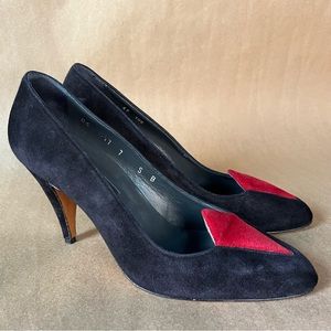 Vintage Pancaldi Black/Red Diamond Suede Pumps fits size 6